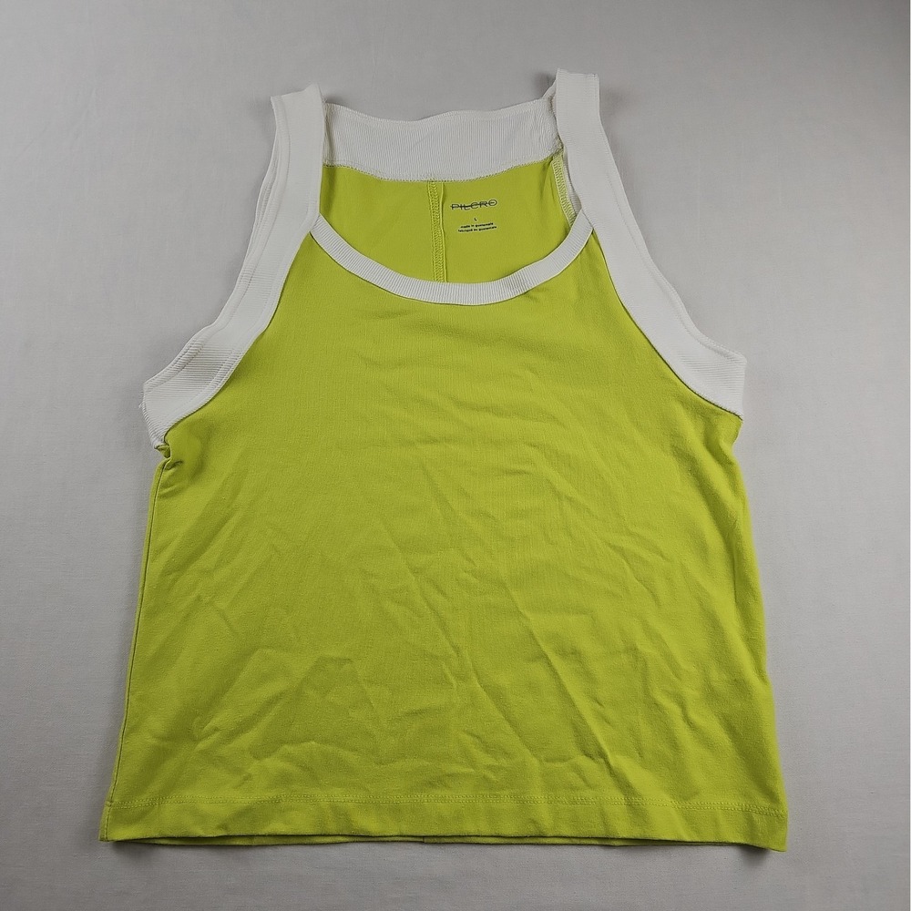 Pilcro Anthropologie Contrast Moto Tank Top Chartreuse Green Size L NWOT